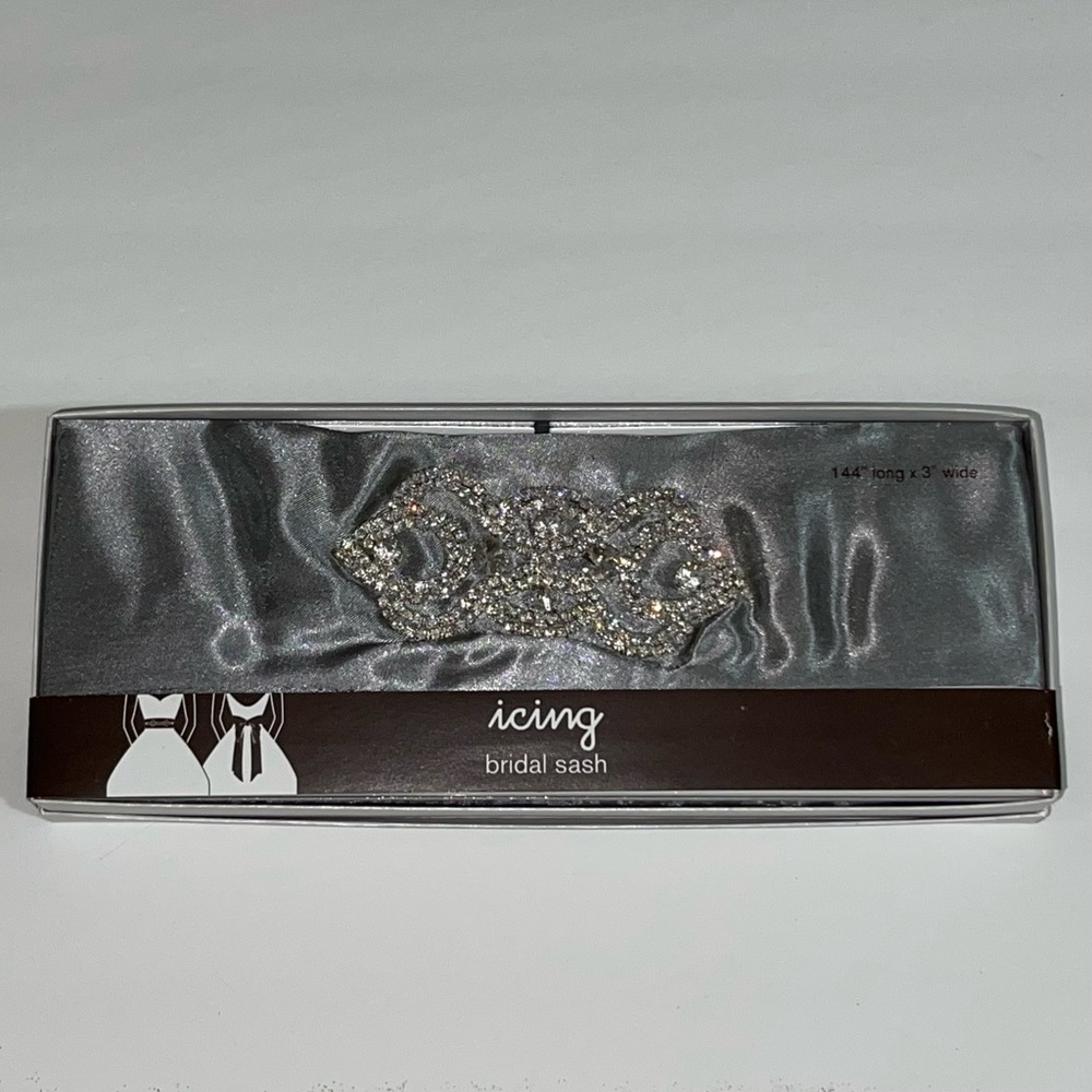Icing Gray Rhinestone Bridal Sash, One Size